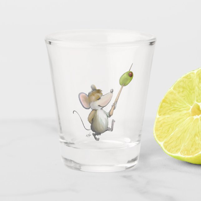Merry Mouse Moe with Olive Shot glass (Front)