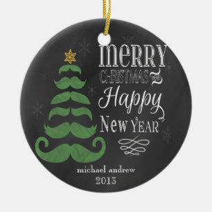 Merry Moustache Chalkboard Christmas Ornament