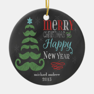 Merry Moustache Chalkboard Christmas Ornament