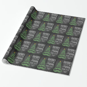 Merry Moustache Chalkboard Christmas Wrapping Paper