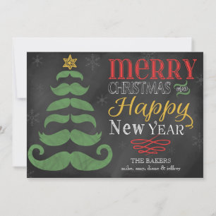 Merry Moustache Chalkboard Flat Christmas Card
