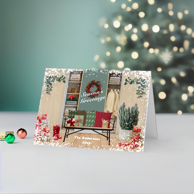 Merry Mudroom Christmas Scene Foil Holiday Card (Holiday In Situ 2)