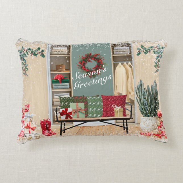 Merry Mudroom Scene Snow Decorative Cushion (Front)