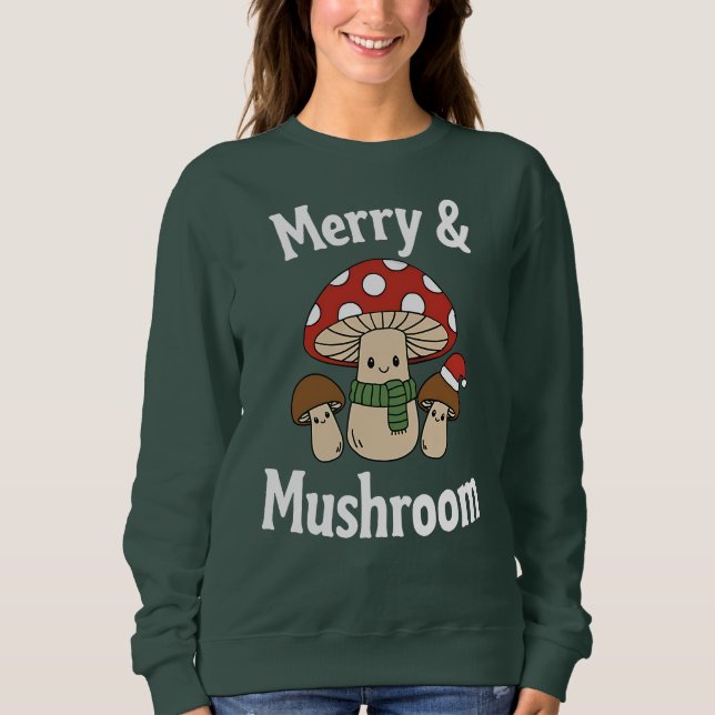 Merry & Mushroom, Cute Christmas Toadstools Sweatshirt (Front)