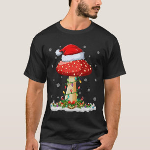 Merry Mushroom Fungus Christmas Santa Hat Lighting T-Shirt