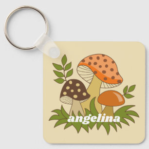 Merry Mushroom with Custom Name Key Ring