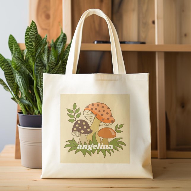 Merry Mushroom with Custom Name Tote Bag (Custom Tote Bag)