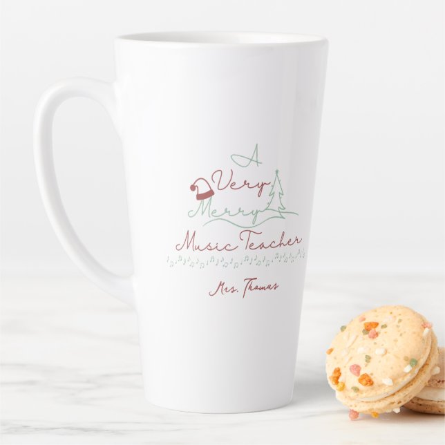 Merry Music Teacher Personalised Christmas Latte Mug (In Situ)