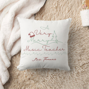 Merry Music Teacher White Personalised Christmas Cushion