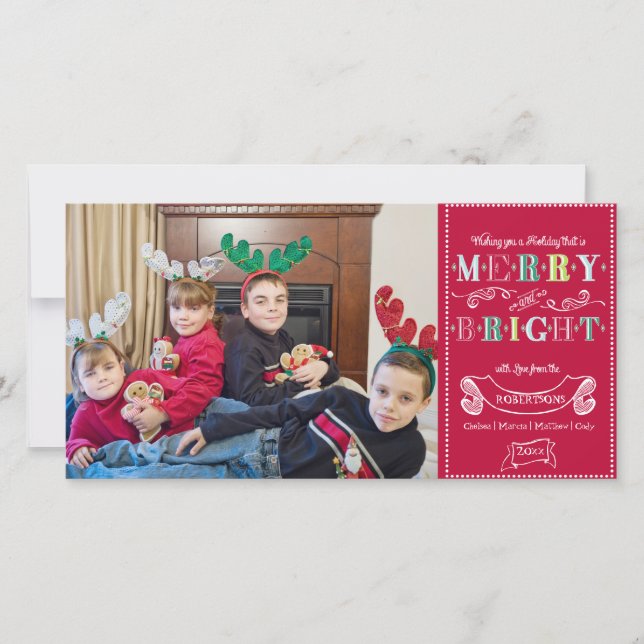 Merry n Bright Holidays Modern Photo Christmas Holiday Card (Front)