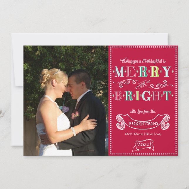 Merry n Bright Holidays Modern Photo Christmas Holiday Card (Front)