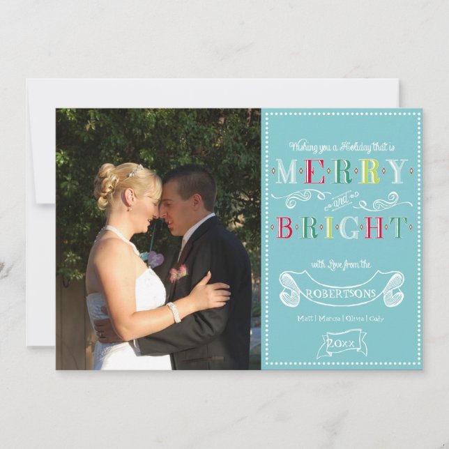 Merry n Bright Holidays Modern Photo Christmas Holiday Card (Front)