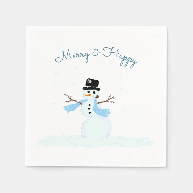 Merry n Happy Snowman Christmas Party Napkin (Front)