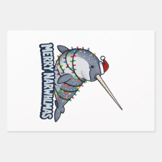 Merry Narwhalmas Narwhal Christmas Lights Funny Wrapping Paper Sheet