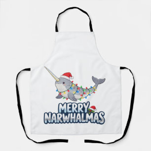 Merry Narwhalmas Wearing a Santa Hat Christmas Apron