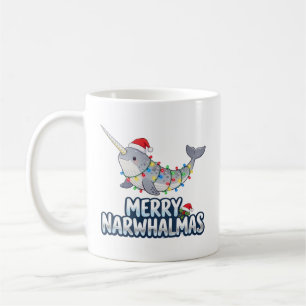 Merry Narwhalmas Wearing a Santa Hat Christmas Coffee Mug