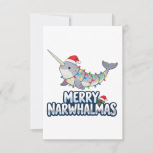 Merry Narwhalmas Wearing a Santa Hat Christmas Thank You Card