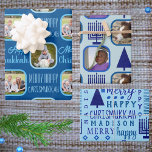 Merry Navy Interfaith Chrismukkah Assortment Wrapping Paper Sheet<br><div class="desc">Add this custom gift wrapping sheet assortment with your photos and a design theme of dark navy blue Menorahs and Christmas trees for a one of a kind personalised interfaith Chrismukkah celebration. Wrapping Paper Sheet One is set on a deep blue background with light blue typography text alternating with two...</div>