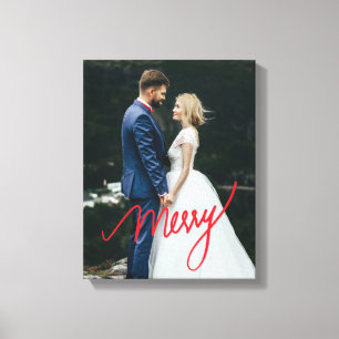 Merry   Newlywed First Christmas Wedding Photo Canvas Print