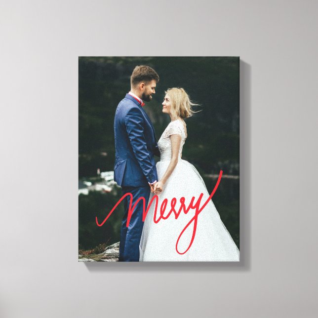 Merry | Newlywed First Christmas Wedding Photo Canvas Print (Front)