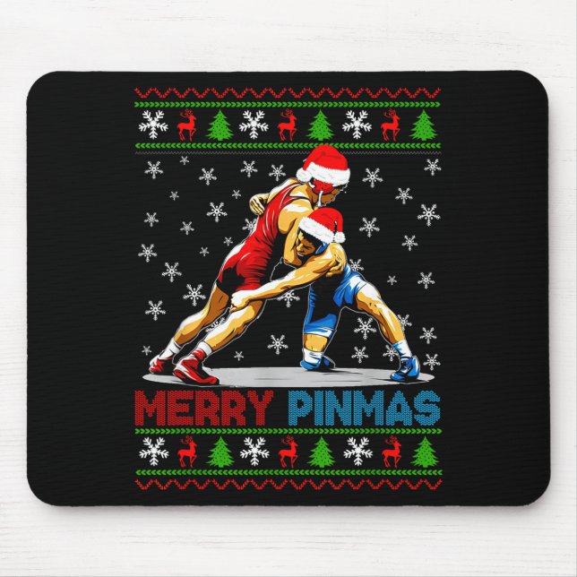 Merry Nmas Ugly Christmas Santa Claus Wrestling Bo Mouse Mat (Front)