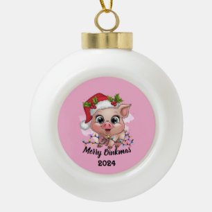 Merry Oinkmas Ceramic Ball Christmas Ornament