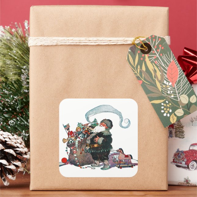 Merry Old Christmas Elf, Jessie Willcox Smith Square Sticker (Holiday)