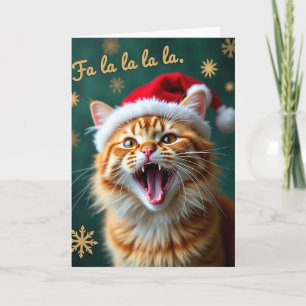 Merry Orange Cat Yawn Christmas Card
