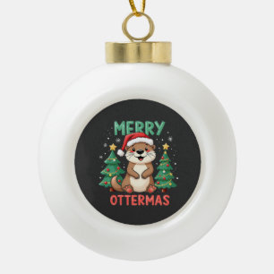 Merry Ottermas Funny Otter Animal Christmas Lovers Ceramic Ball Christmas Ornament