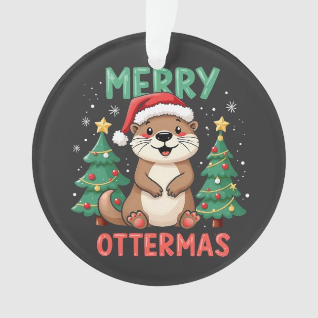 Merry Ottermas Funny Otter Animal Christmas Lovers Ornament (Front)