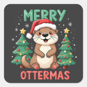 Merry Ottermas Funny Otter Animal Christmas Lovers Square Sticker