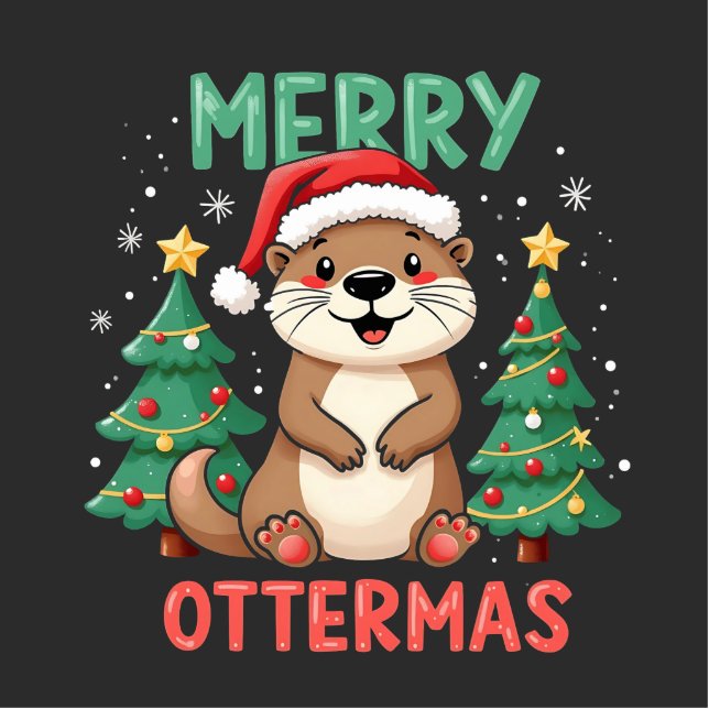 Merry Ottermas Funny Otter Animal Christmas Lovers Standing Photo Sculpture (Front)