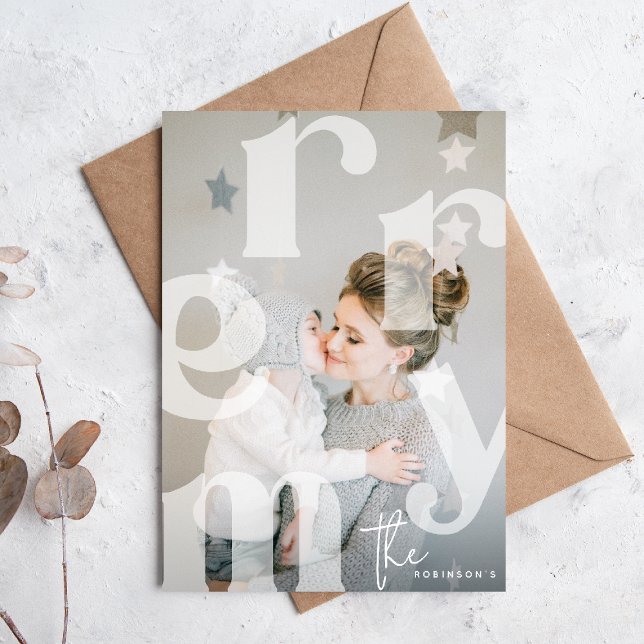 MERRY Overlay Typography' Photo Christmas Holiday Card (Creator Uploaded)