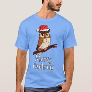 Merry Owlmas Merry Christmas Santas Hat Owl T-Shirt