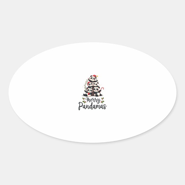 Merry Pandamas Pun Panda Christmas (2) Oval Sticker (Front)