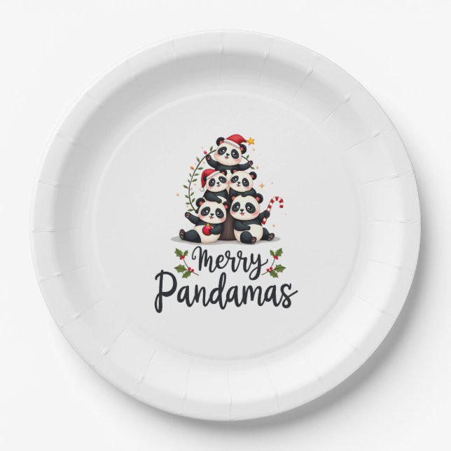 Merry Pandamas Pun Panda Christmas (2) Paper Plate (Front)