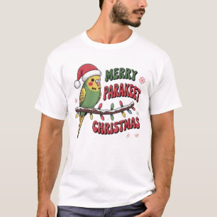 Merry Parakeet Christmas Cute Santa Hat Bird Hol T-Shirt