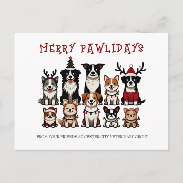 Merry Pawlidays Veterinary Holiday Postcard (Front)