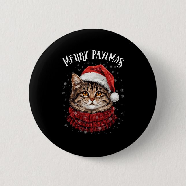 Merry Pawmas Funny Santa Cat Christmas For Kitten  6 Cm Round Badge (Front)