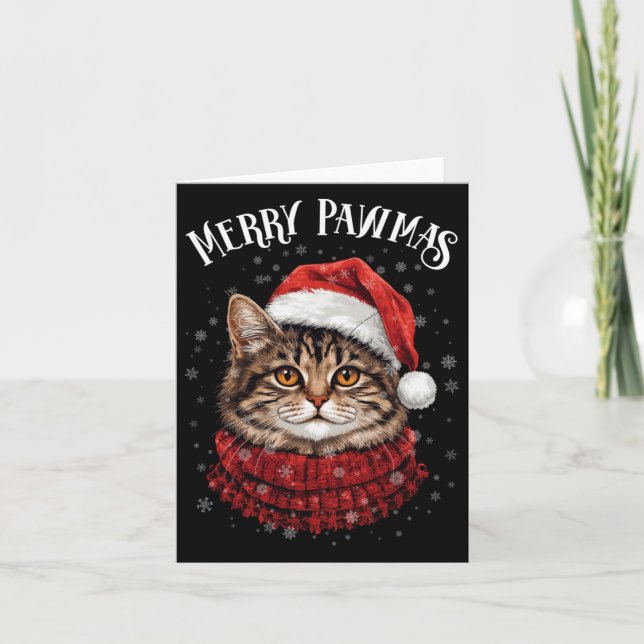 Merry Pawmas Funny Santa Cat Christmas For Kitten  Card (Front)