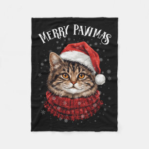 Merry Pawmas Funny Santa Cat Christmas For Kitten Fleece Blanket