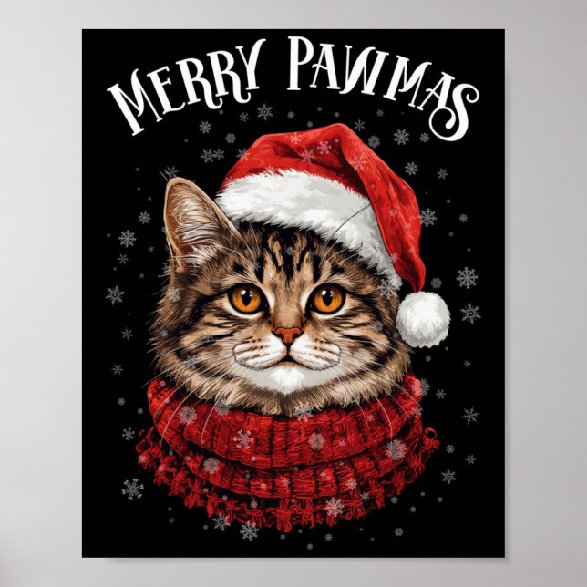 Merry Pawmas Funny Santa Cat Christmas For Kitten  Poster (Front)