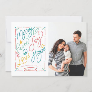 Merry Peace Joy Love Hope Handdrawn Bright Holiday Card
