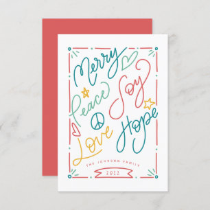 Merry Peace Joy Love Hope Handdrawn Bright Holiday Card