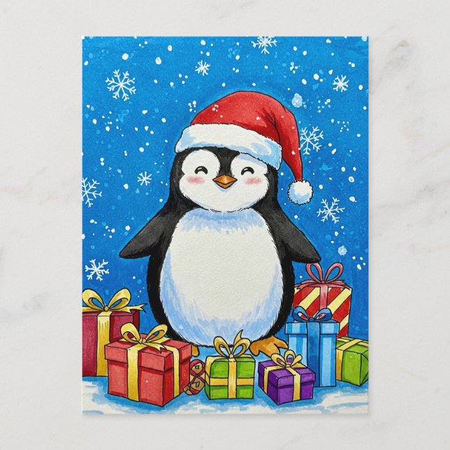 Merry Penguin Christmas Postcard (Front)