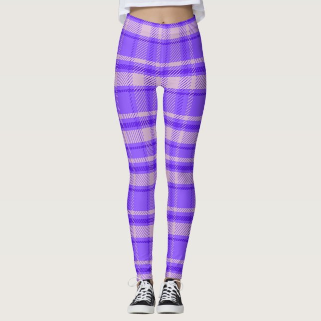 Merry Peri Plaid, Purple Tartan  Leggings (Front)