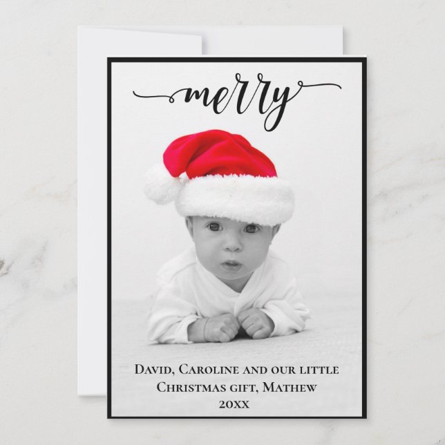 Merry ~ Personalised Photo Holiday Card (Front)