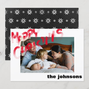 Merry Photo Caligraphy Black Snowflakes Silver Invitation