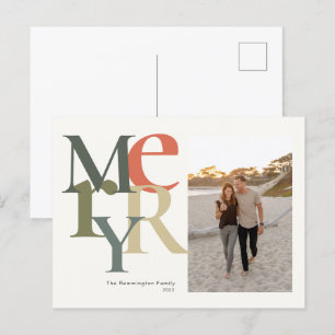 Merry Photo Christmas Teal Orange Holiday Postcard