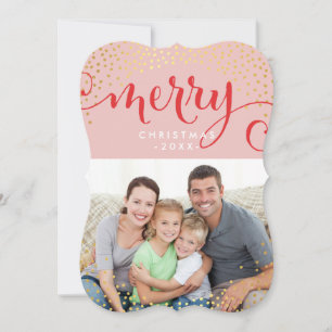 MERRY PHOTO HOLIDAY stylish gold confetti pink